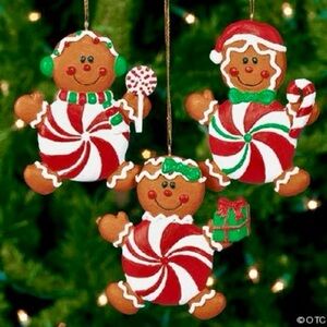 Festive Gingerbread Ornament Trio - Red, Green, White